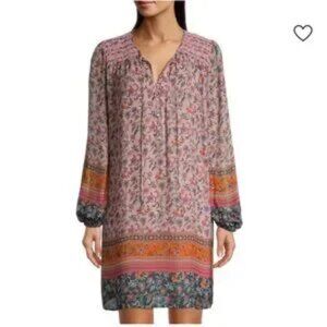 Johnny Was Maha Mini Shift Dress Jade Floral Pink Multi Boho Size‎ M